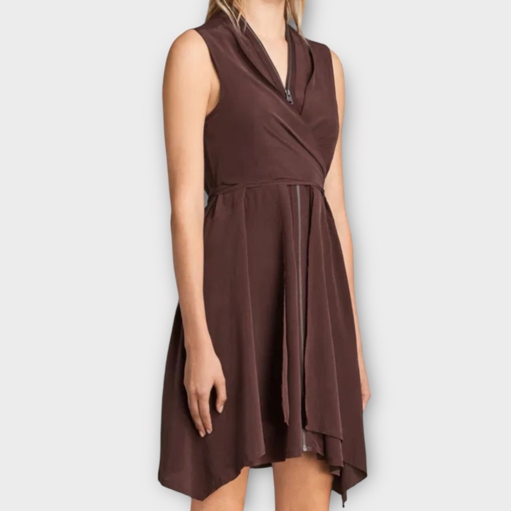 AllSaints All Saints Women’s Jayda Dress Size 0 100% Silk Maroon Feminine Dainty - Picture 2 of 15